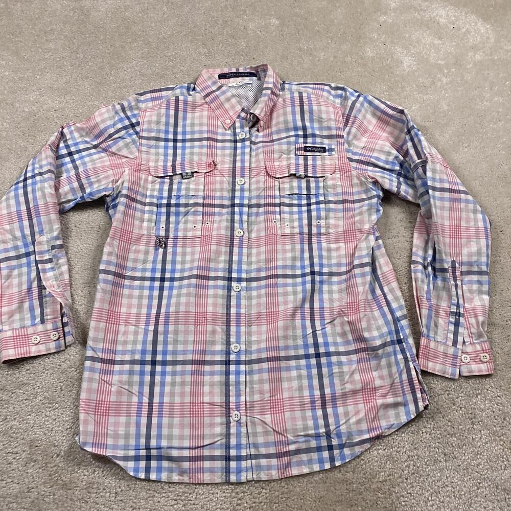 Columbia Super Bahama Shirt Womens M Multicolor Plaid Button Up Nylon